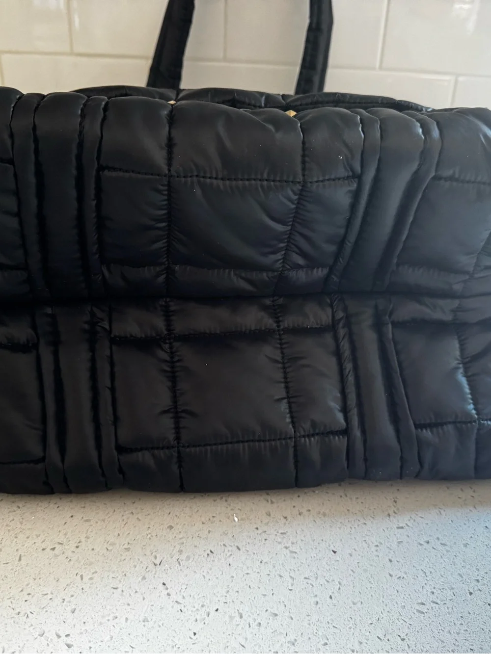 Michael Kors Black nylon Quilted Tote with Gold Stud Accents